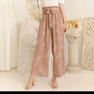 Plants Print Paper Bag Waist Pants With Belt